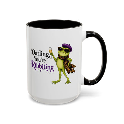 Darling You're Ribbiting Frog Mug | Funny Fashion Frog Coffee Mug | Glam Frog Gift for Women | Colored Mug