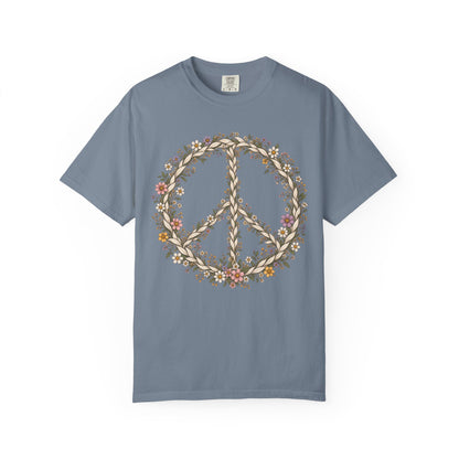 Boho Vintage Wildflower Peace Sign T-Shirt