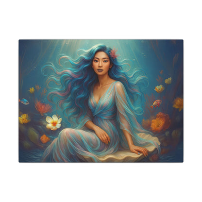 Pisces Zodiac Wall Art, Ocean Goddess Canvas Print, Astrology Home Decor, Pisces Gift for Her, Underwater Fantasy Painting, Star Sign Wall Decor