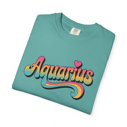Aquarius – Groovy Heartburst Retro Zodiac Tee