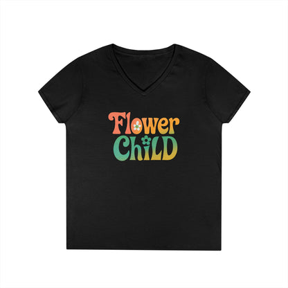 Flower Child Women’s V-Neck Tee – Empowering Retro Floral Colorful Shirt
