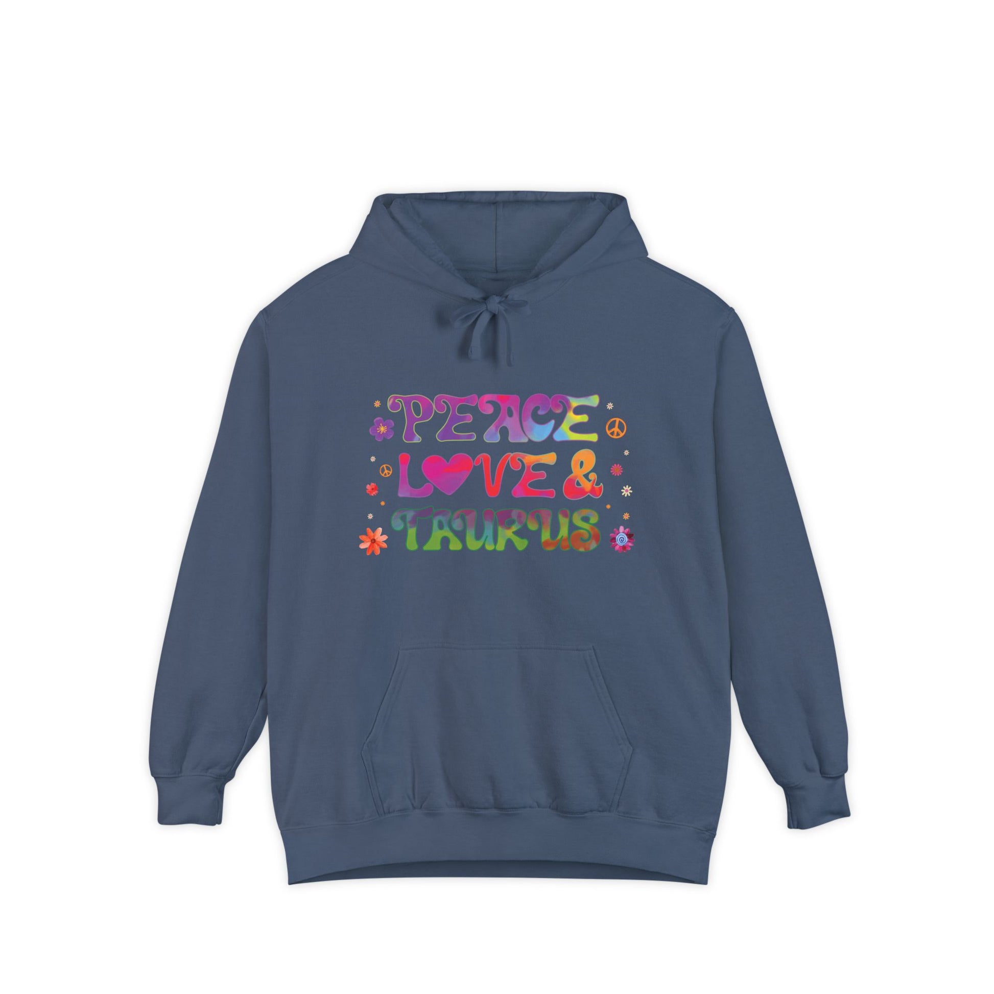 Peace Love & Taurus Unisex Hoodie – Groovy Retro Comfort Colors Midweight Hoodie - Enchanted Sky