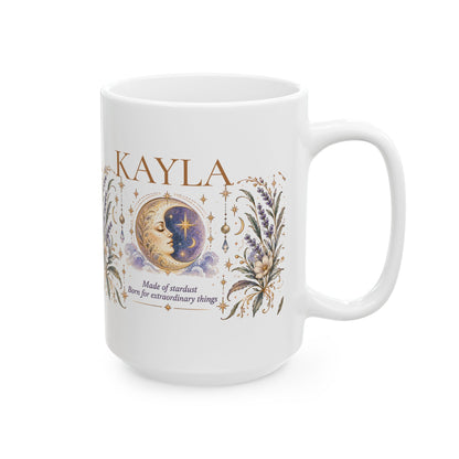 Personalized Moon Mug, Custom Name Coffee Cup, Boho Celestial Crescent Moon Mug, Astrology Gift for Her