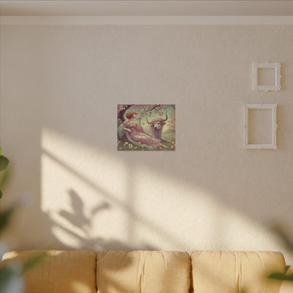 Secret Meadow: Bull and Bloom | Taurus Goddess Art Nouveau Zodiac Wall Art