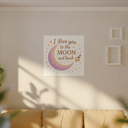 I Love You to the Moon and Back – Adorable Pastel Moon & Rocket Wall Art (Eco-friendly Canvas)
