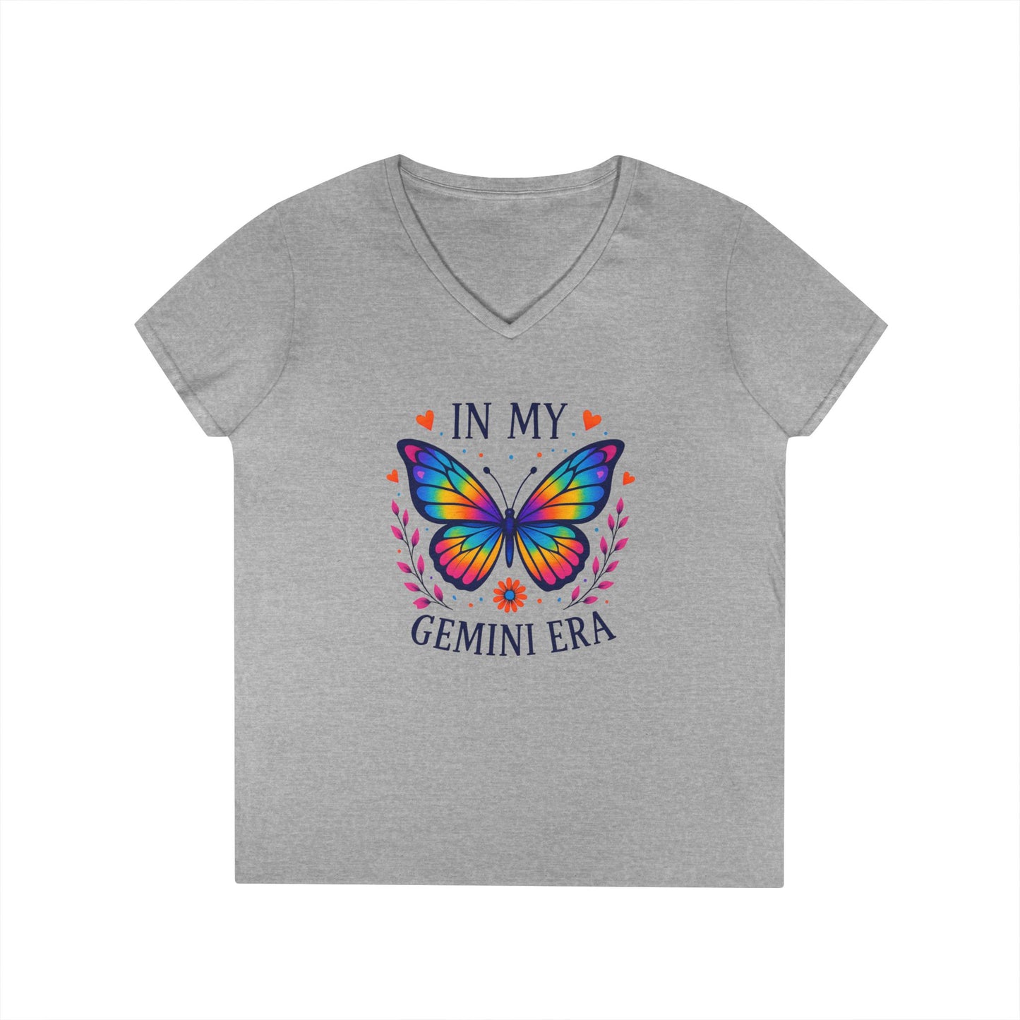 In My Gemini Era Women’s V-Neck Tee – Empowering Butterfly Zodiac Shirt