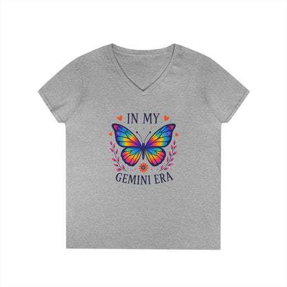 In My Gemini Era Women’s V-Neck Tee – Empowering Butterfly Zodiac Shirt