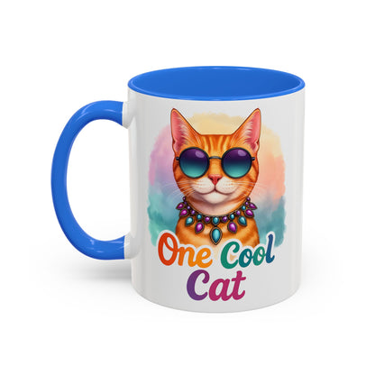One Cool Cat – Groovy Fun Colorful Kitty Mug (Blue Accent, 11oz & 15oz)