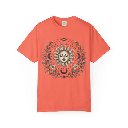 Boho Spiritual Sun and Floral Hippie Unisex T-Shirt
