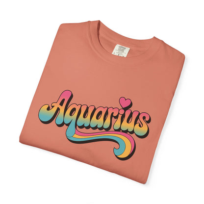 Aquarius – Groovy Heartburst Retro Zodiac Tee