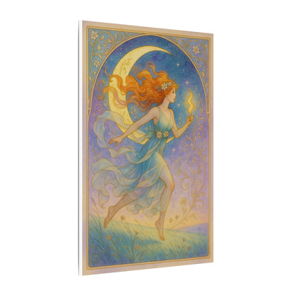 Flame Keeper Running Free – Moonlit Goddess Art Nouveau Canvas Wall Art