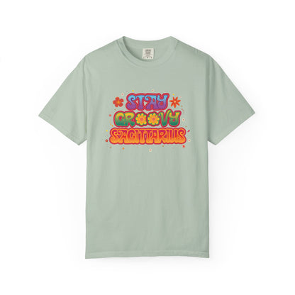 Stay Groovy Sagittarius – Retro Zodiac Flower Power Tee