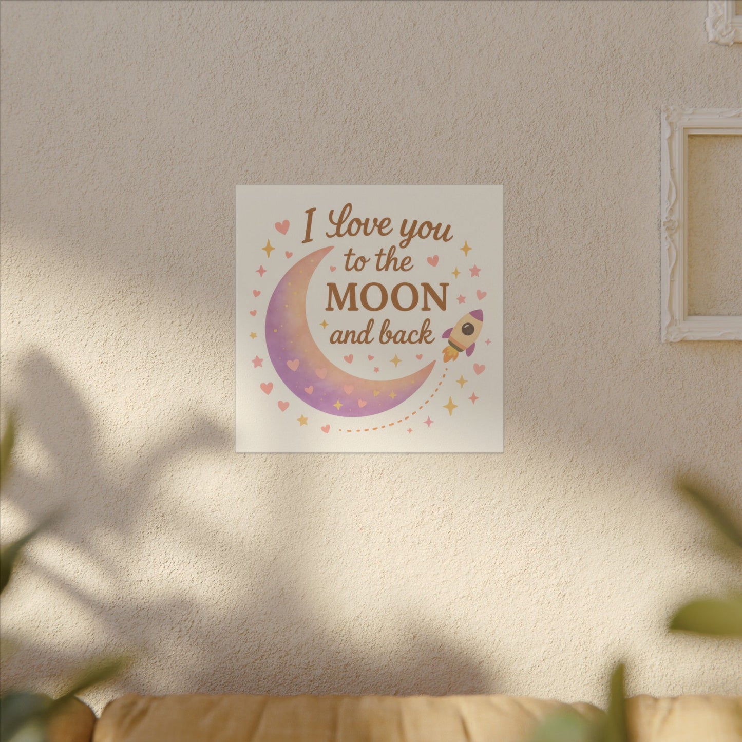 I Love You to the Moon and Back – Adorable Pastel Moon & Rocket Wall Art (Eco-friendly Canvas)