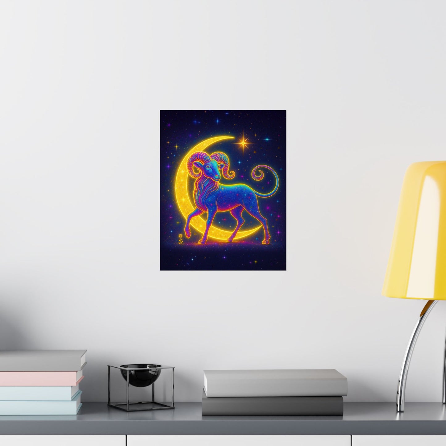 Electric Aries – Radiant Ram of the Crescent Moon (Wall Art)