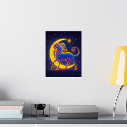 Electric Aries – Radiant Ram of the Crescent Moon (Wall Art)