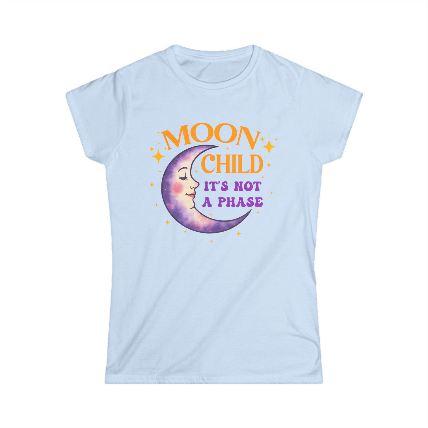Moon Child Women’s Softstyle Tee – Empowering Celestial Colorful Shirt