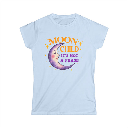 Moon Child Women’s Softstyle Tee – Empowering Celestial Colorful Shirt