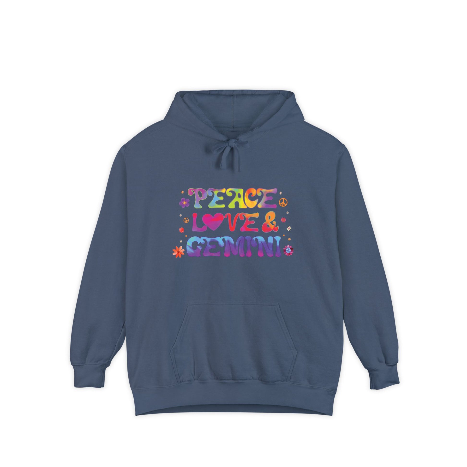 Peace Love & Gemini Unisex Hoodie – Groovy Retro Comfort Colors Midweight Hoodie - Enchanted Sky