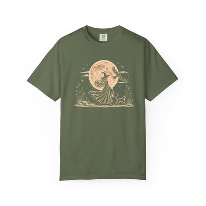Mystical Moon Witch T-Shirt | Vintage Celestial Spiritual Feminist Tee