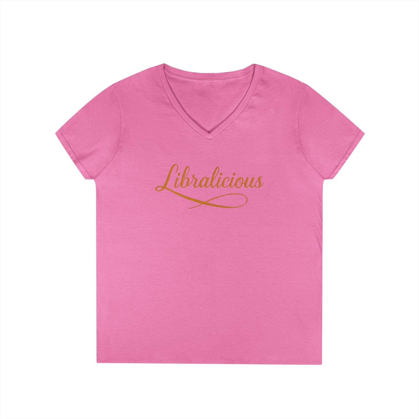 Libralicious Women’s V-Neck Tee – Empowering Retro Zodiac Script Shirt