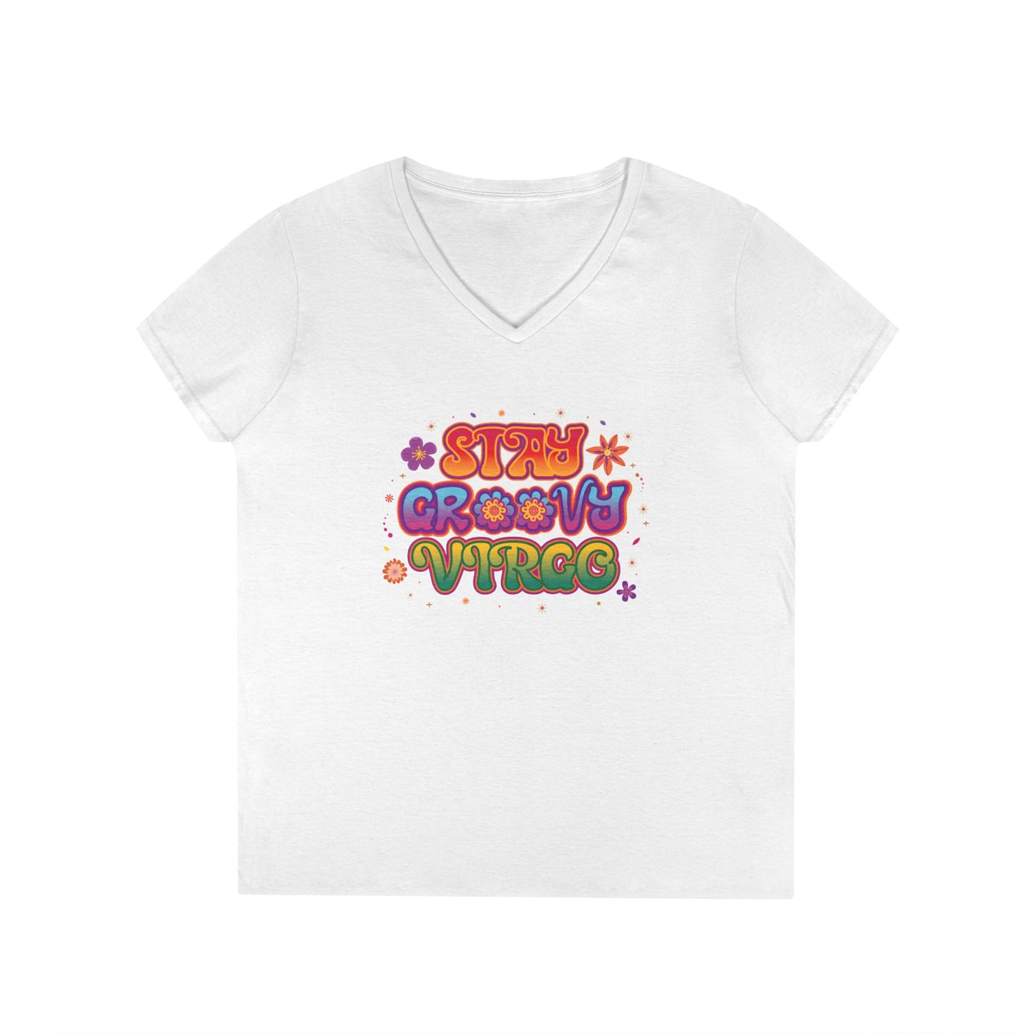 Stay Groovy Virgo Women’s V-Neck Tee – Empowering Retro Zodiac Shirt