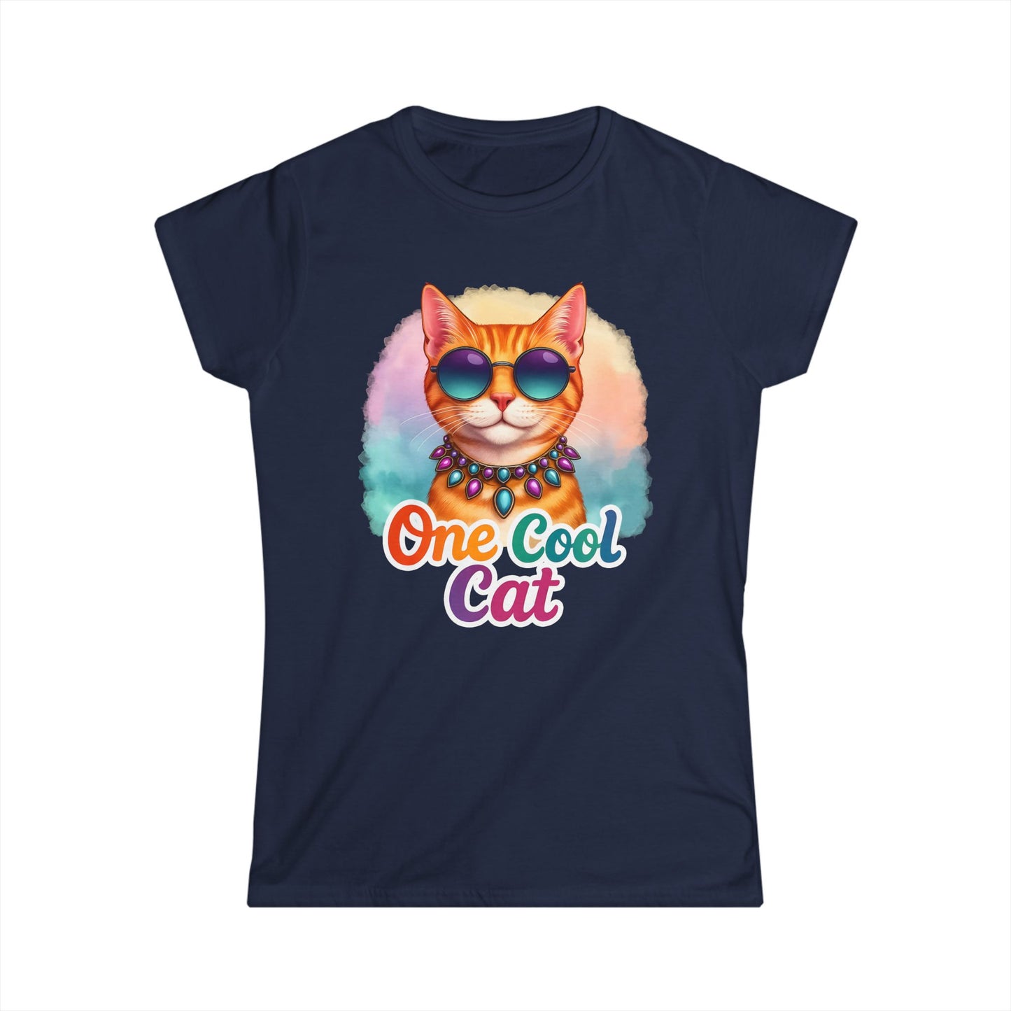 One Cool Cat Women’s Softstyle Tee – Colorful Retro Sunglasses Shirt