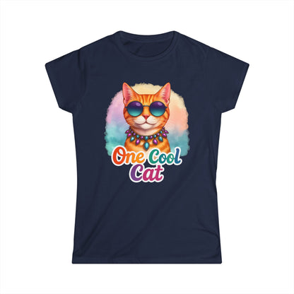 One Cool Cat Women’s Softstyle Tee – Colorful Retro Sunglasses Shirt