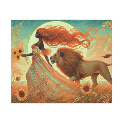 Leo Zodiac Wall Art, Lion Goddess Canvas Print, Astrology Home Decor, Leo Gift for Her, Sunflower Leo Painting, Star Sign Wall Decor