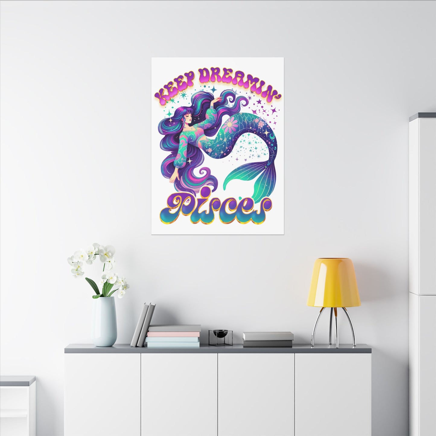 Keep Dreamin’ Pisces Mermaid – Retro Rainbow Zodiac Canvas Wall Art