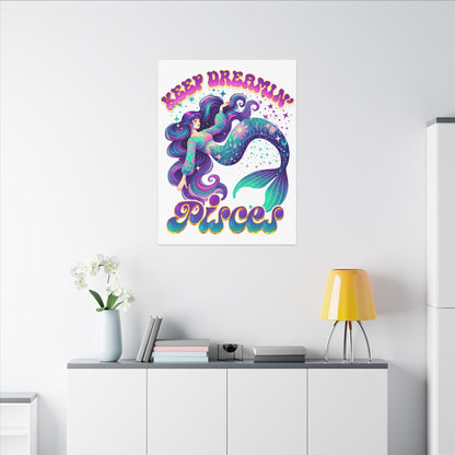 Keep Dreamin’ Pisces Mermaid – Retro Rainbow Zodiac Canvas Wall Art