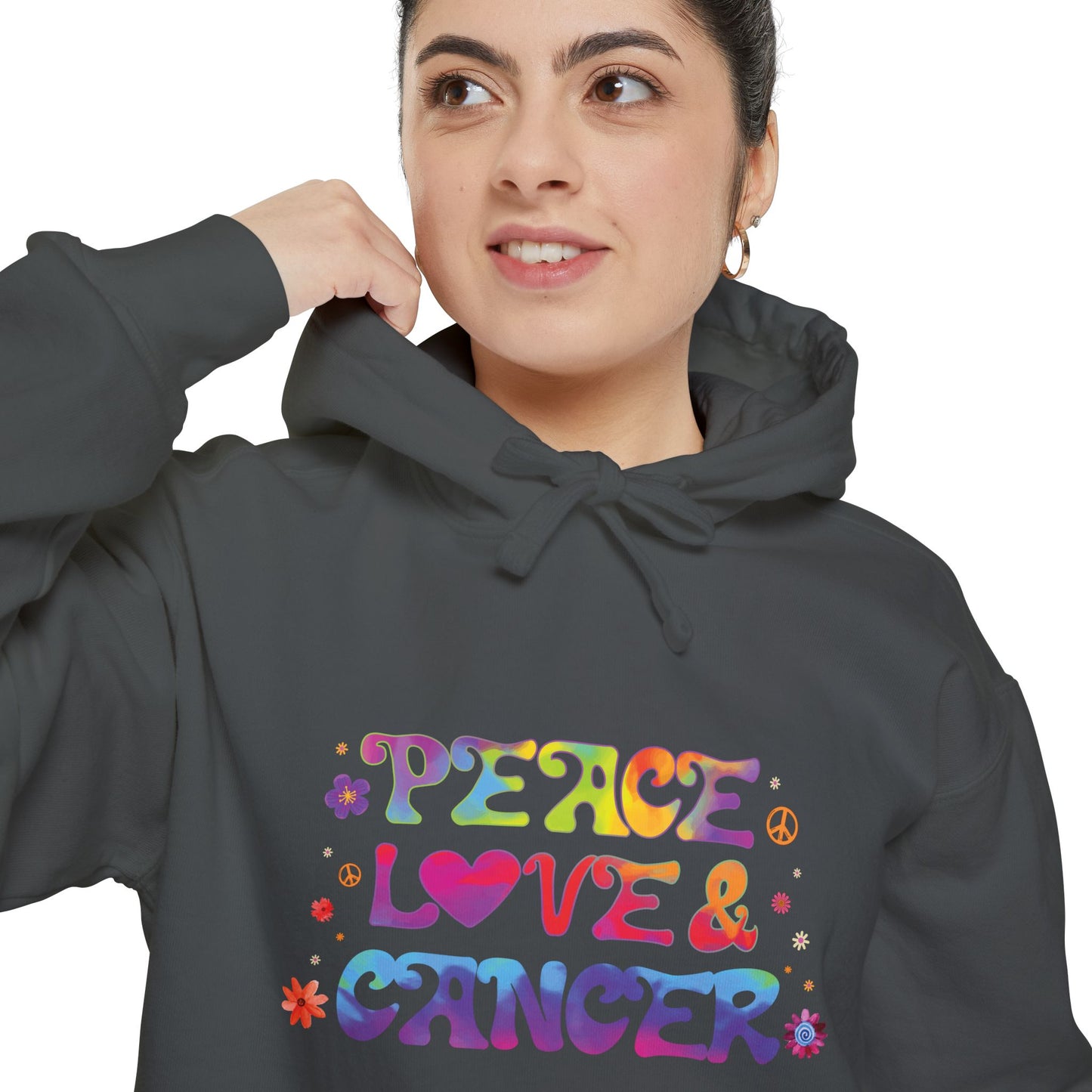Peace Love & Cancer Unisex Hoodie – Groovy Retro Comfort Colors Midweight Hoodie