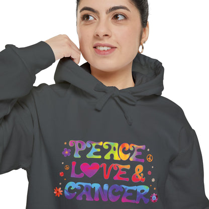 Peace Love & Cancer Unisex Hoodie – Groovy Retro Comfort Colors Midweight Hoodie