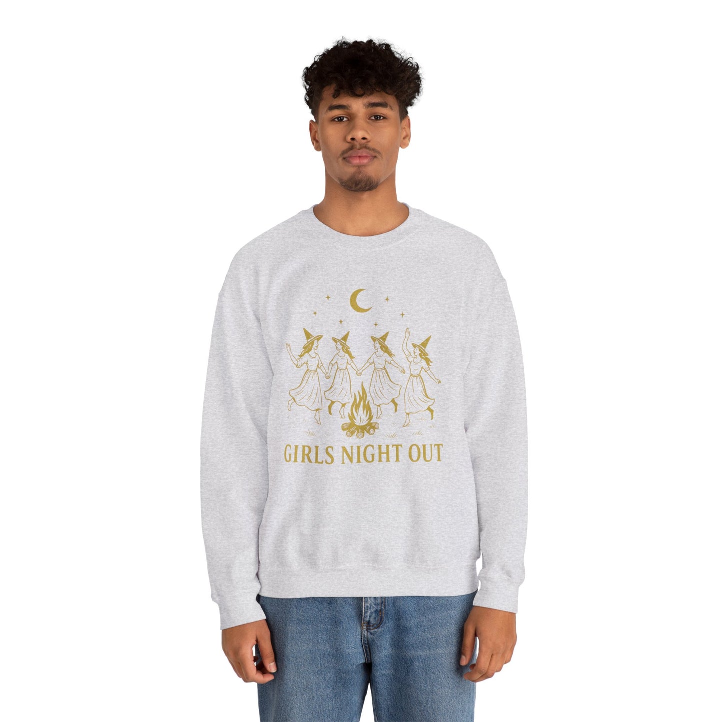 Girls Night Out Crewneck Sweatshirt – Dancing Witches Bonfire Graphic (Unisex)