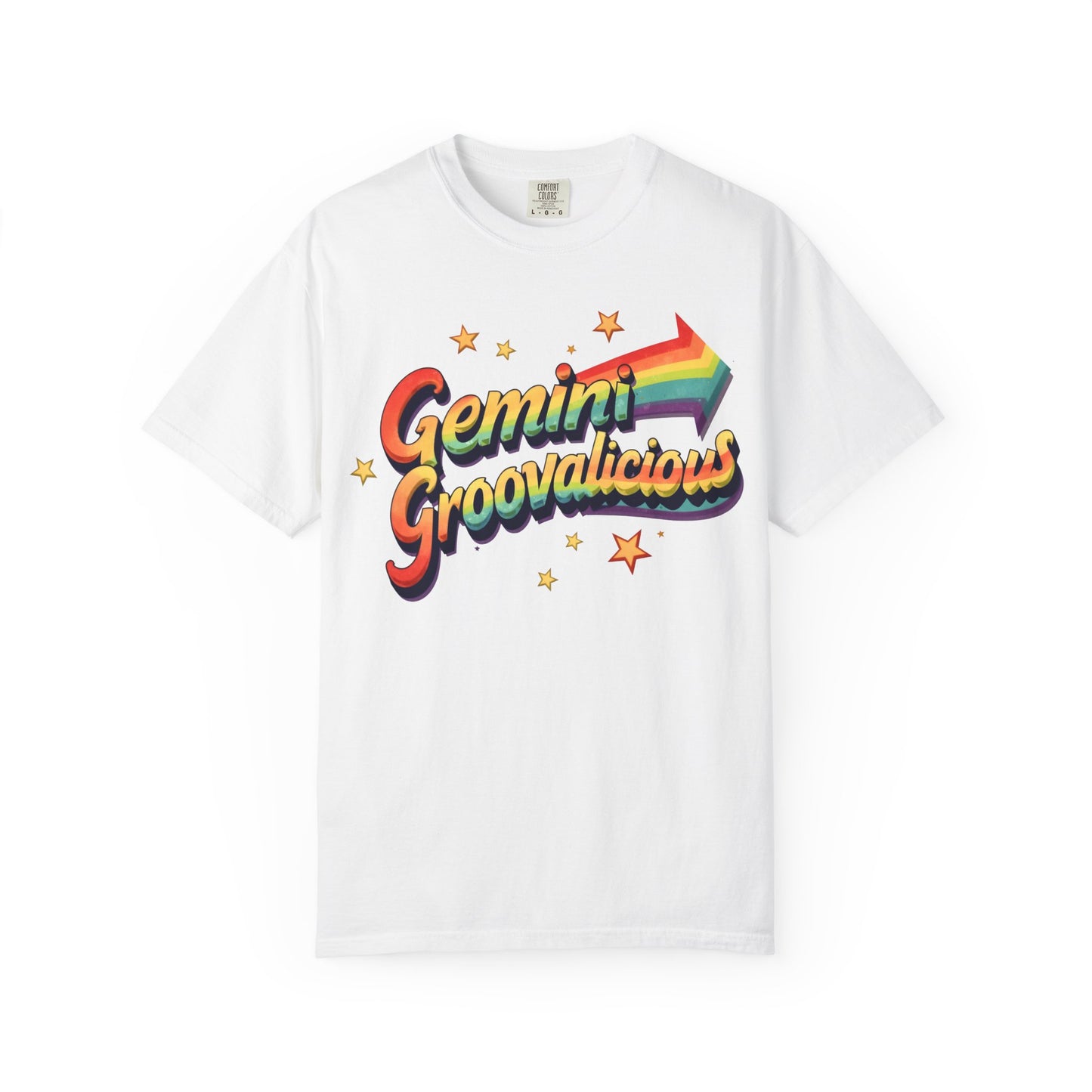 Gemini Groovalicious - Retro Rainbow Arrow Zodiac Tee