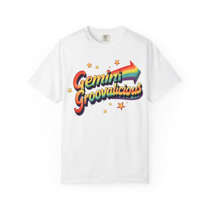 Gemini Groovalicious - Retro Rainbow Arrow Zodiac Tee
