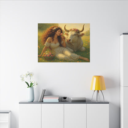Taurus Zodiac Wall Art, Renaissance Taurus Canvas Print, Astrology Home Decor, Taurus Gift for Her, Celestial Bull Painting, Star Sign Wall Decor