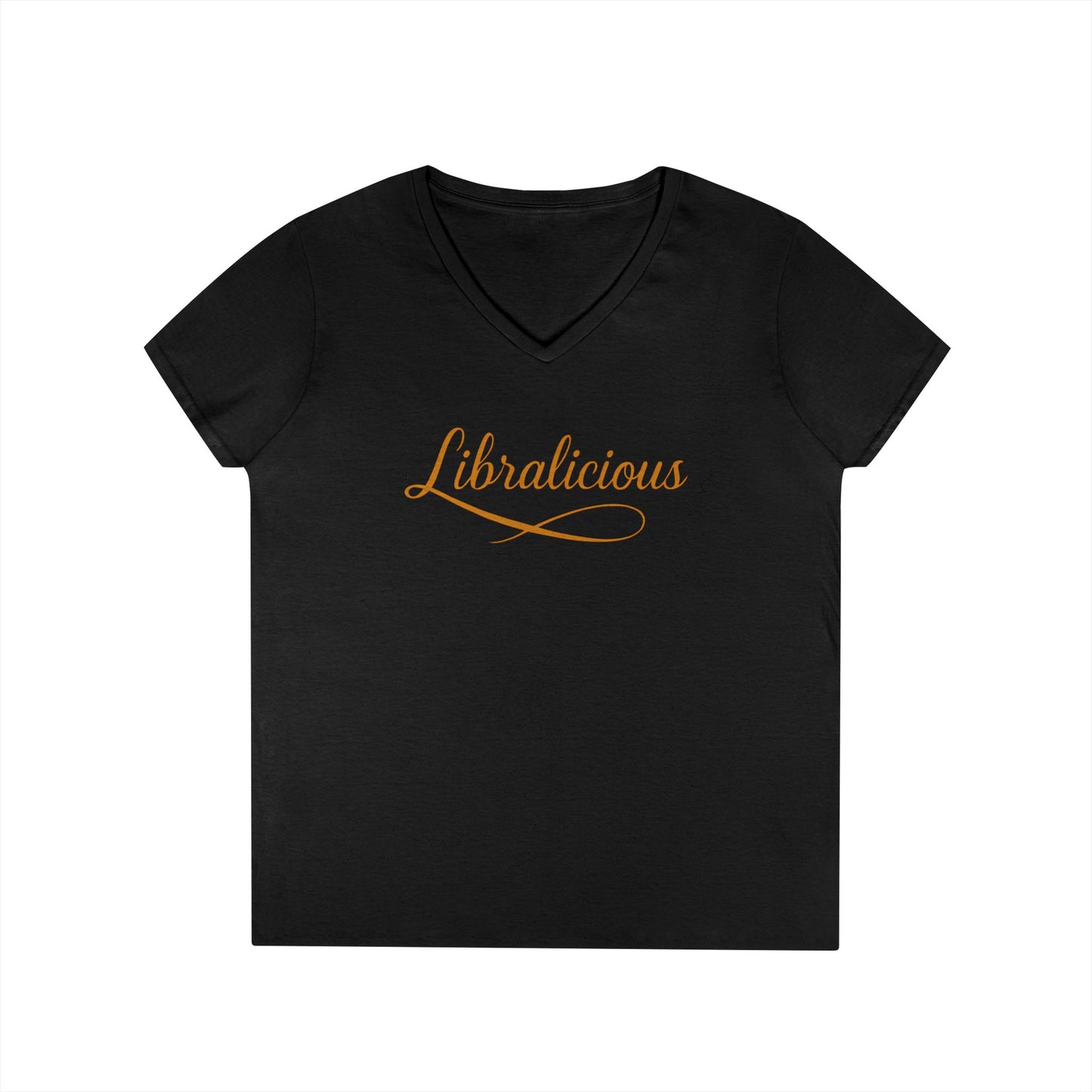 Libralicious Women’s V-Neck Tee – Empowering Retro Zodiac Script Shirt
