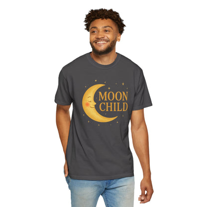 Moon Child Crescent Tee – Vibrant Golden Celestial Comfort Colors 1717 Shirt