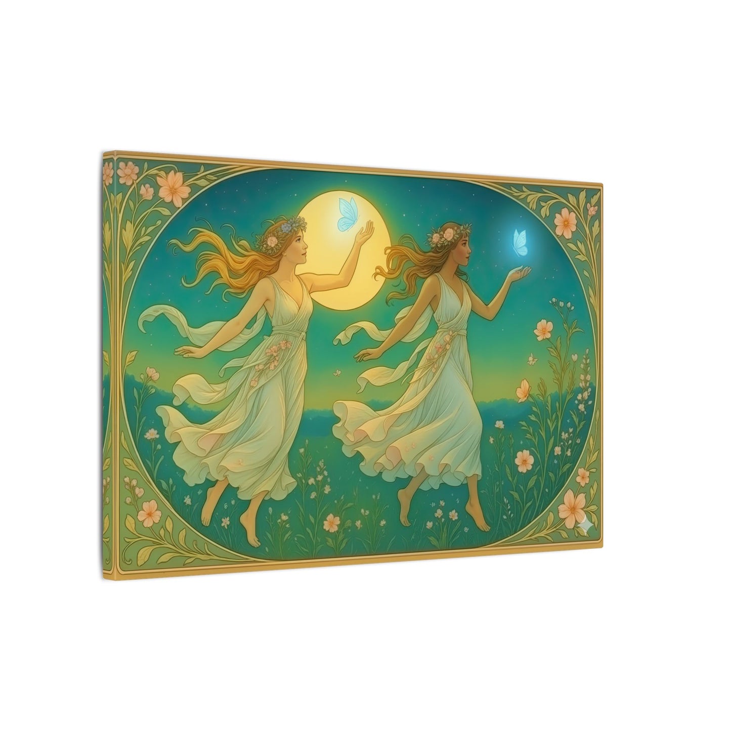 Gemini Zodiac Wall Art, Art Nouveau Gemini Canvas Print, Astrology Home Decor, Gemini Gift for Her, Celestial Twins Painting, Star Sign Wall Decor