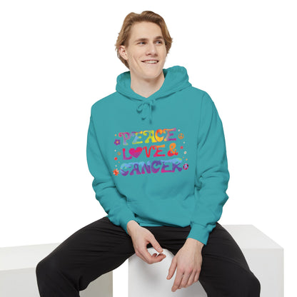 Peace Love & Cancer Unisex Hoodie – Groovy Retro Comfort Colors Midweight Hoodie