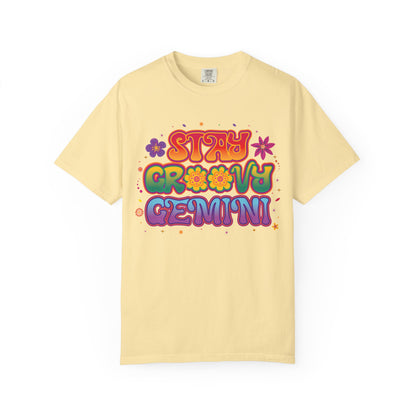 Stay Groovy Gemini – Flower Power Retro Zodiac Tee