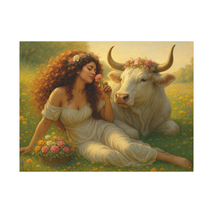 Taurus Zodiac Wall Art, Renaissance Taurus Canvas Print, Astrology Home Decor, Taurus Gift for Her, Celestial Bull Painting, Star Sign Wall Decor