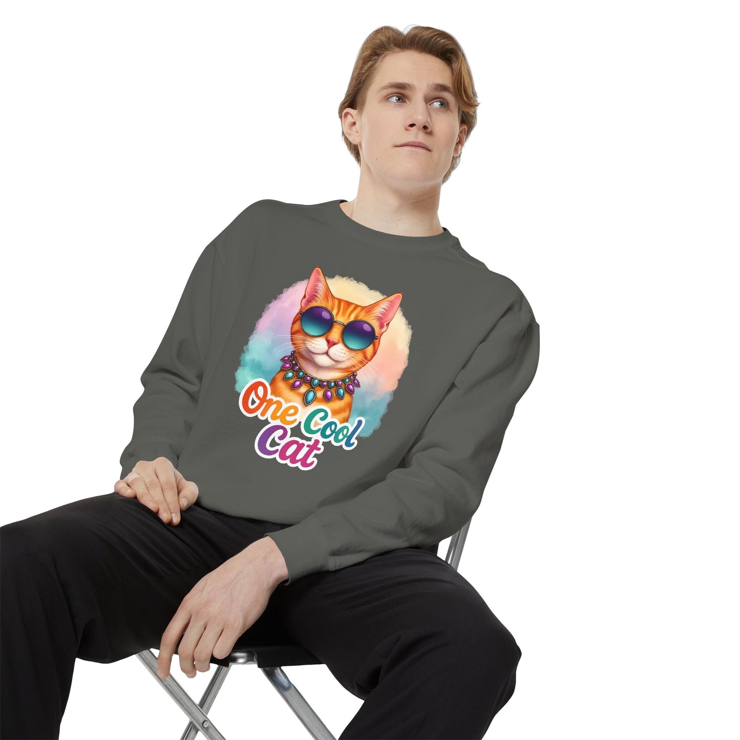 One Cool Cat Unisex Crewneck – Colorful Vibrant Comfort Colors Midweight Sweatshirt