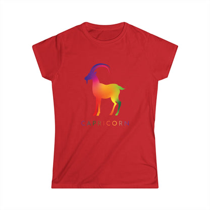 Capricorn Women’s Softstyle Tee – Empowering Rainbow Zodiac Shirt