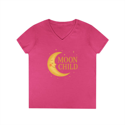 Moon Child Women’s V-Neck Tee – Empowering Celestial Lunar Zodiac Shirt