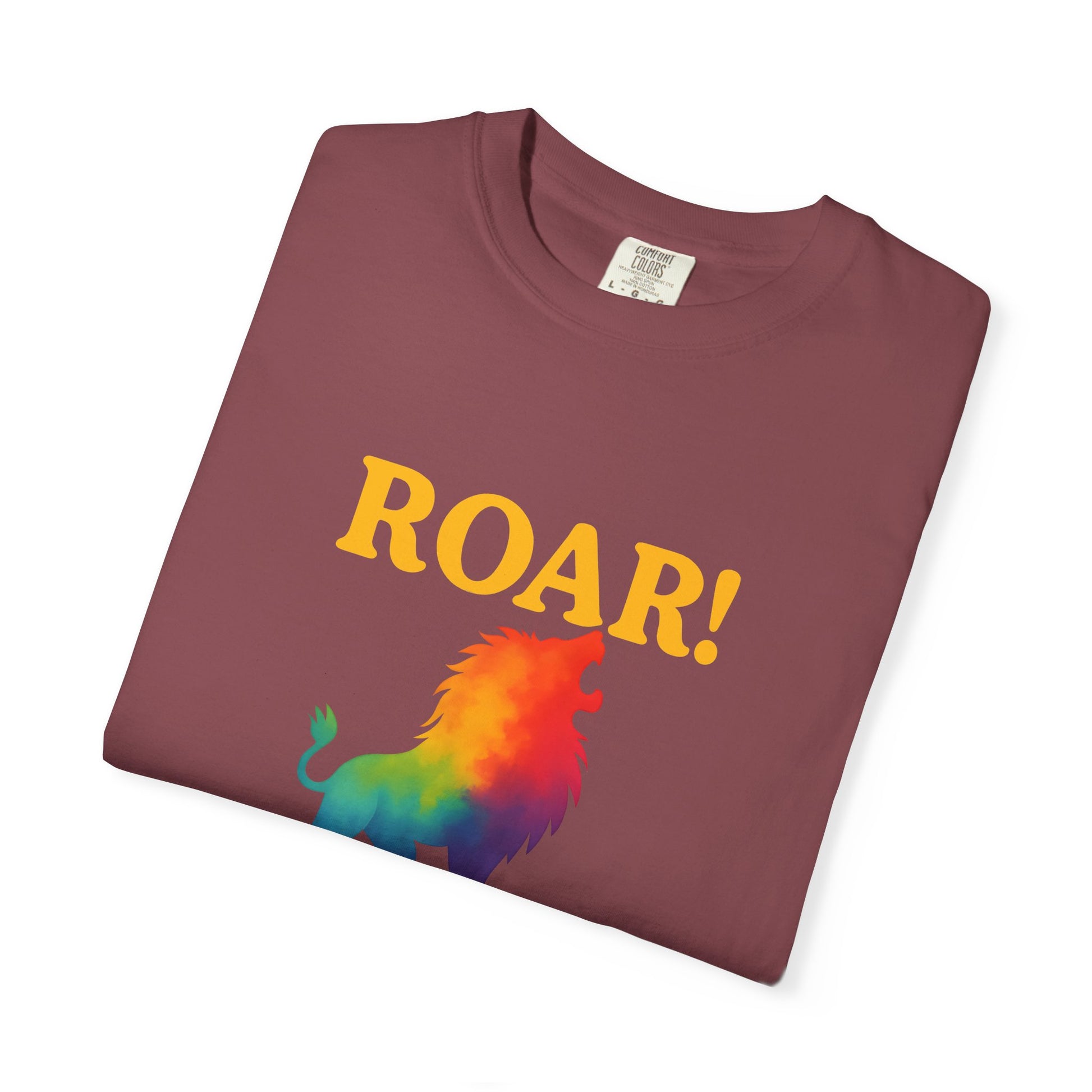 ROAR! – Retro Rainbow Lion Tee for Cosmic Confidence