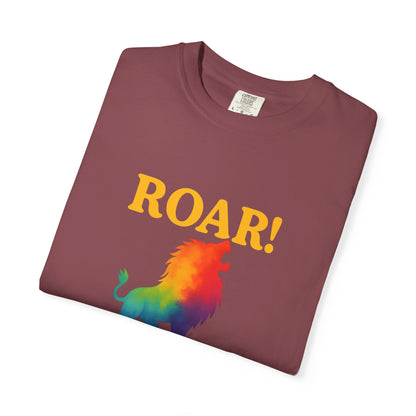 ROAR! – Retro Rainbow Lion Tee for Cosmic Confidence