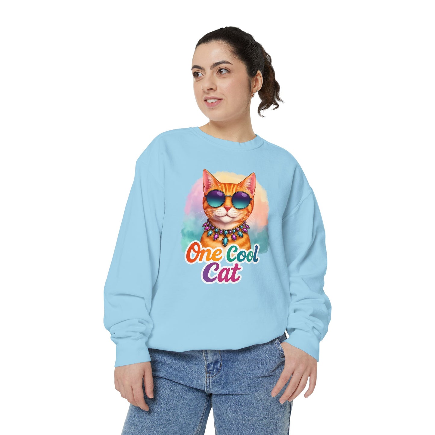 One Cool Cat Unisex Crewneck – Colorful Vibrant Comfort Colors Midweight Sweatshirt