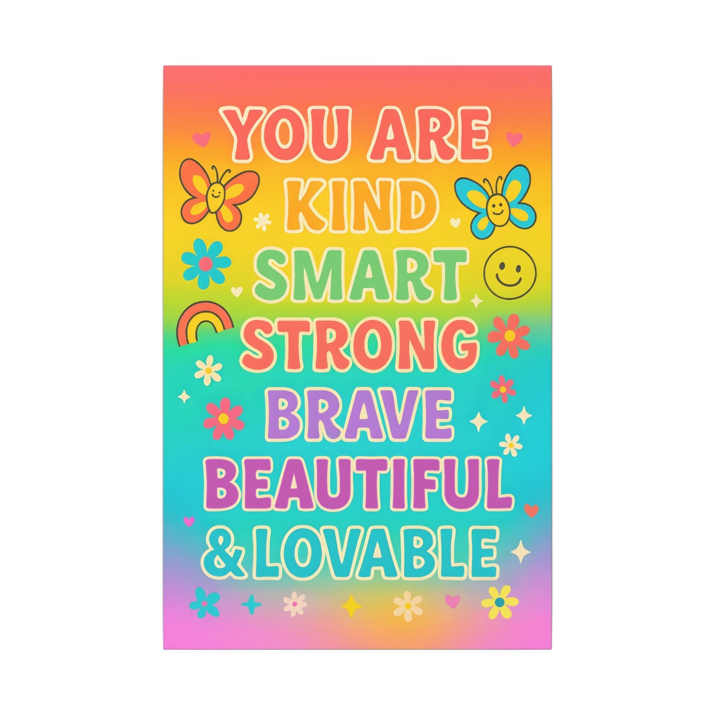 You Are Kind Smart & Strong – Rainbow Affirmation Canvas Wall Art