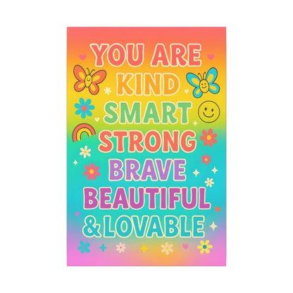 You Are Kind Smart & Strong – Rainbow Affirmation Canvas Wall Art